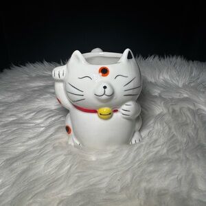 Earthbound Trading Co Lucky Cat Ceramic Mug - White and Red